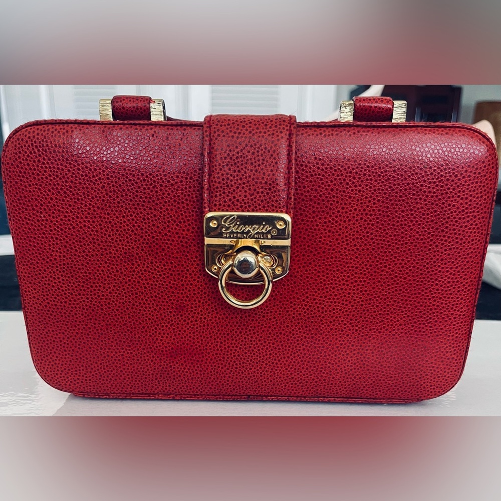 Vintage Red Leather Cartier Style Georgio of Beverly Hills Mini Suitcase HandBag